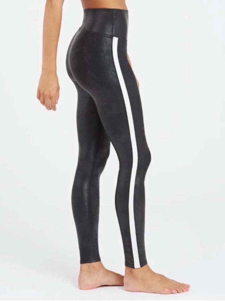 Spanx Black Leggings With Side Stripe Size M Nwot